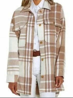 Banana Republic Brushed Flannel Shacket Jacket Tan Cream Women’s Large